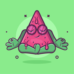 calm watermelon fruit character mascot with yoga meditation pose isolated cartoon in flat style design 