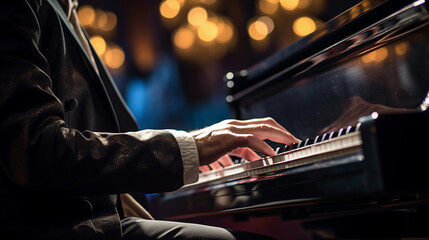 Skilled Hands of a Pianist Creating Harmonious Music on the Piano Keys with Grace and Precision