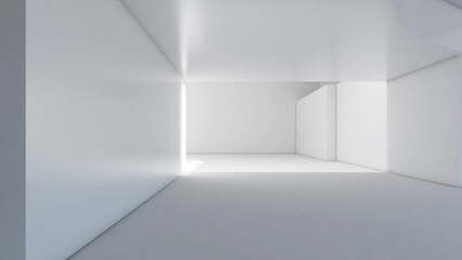 White open room with outdoor lighting., 3d rendering