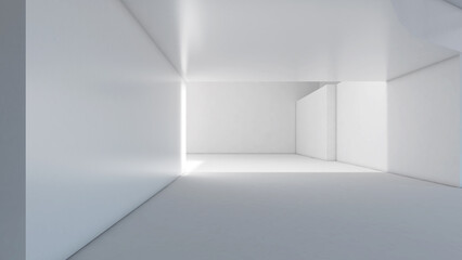 Fototapeta premium White open room with outdoor lighting., 3d rendering