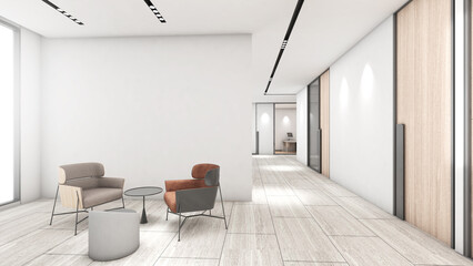 Office waiting areas and corridors in the building, office space,3d rendering