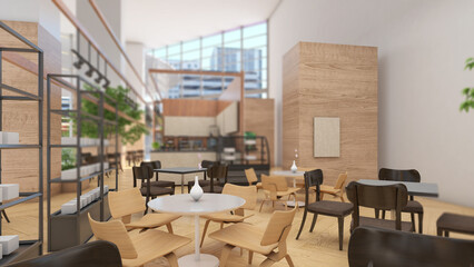 shop area Coffee shop and bakery inside the building.,3d rendering