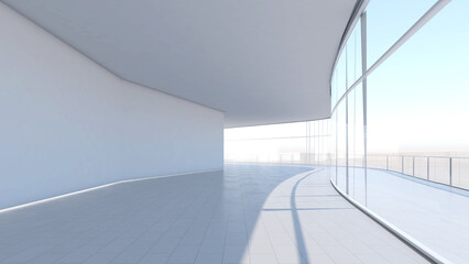 enormous white hall with exterior lighting large internal architecture white open space, 3d rendering