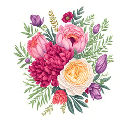  Vector floral bouquet with watercolor arrangement, created with AI Generative technology