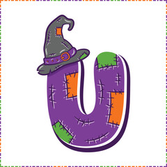 Halloween English Alphabet letter U witch theme drawing