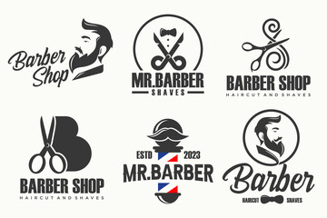 Set of vintage barber shop logo, labels, badges and design element.