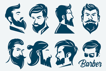 Set of Vector vintage hairstyle barber shop logo for your design
