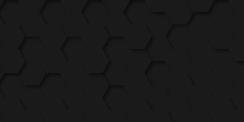 Background of abstract black 3d hexagon background design a dark honeycomb grid pattern. Abstract octagons dark 3d background.Black geometric background for design.