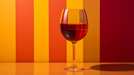 Glass of Wine with Red, Yellow, and Orange Hues on the Table