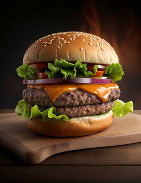 hamburger on a black background