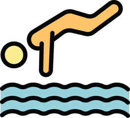 Swim jump icon outline vector. Safety water. Life guard color flat