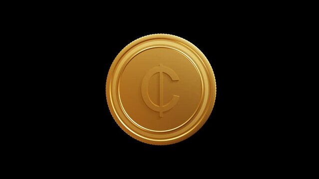 Ghanaian Cedi Gold Coin 3D on Transparent Background, Alpha Channel.