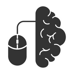 Vector illustration of brain cursor icon in dark color and transparent background(png).