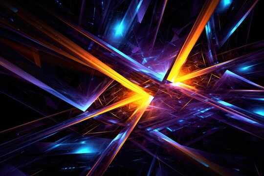 A computer generated image of blue and yellow lights. Generative AI.