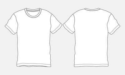 Short sleeve t shirt technical drawing fashion flat sketch vector illustration template front and back views