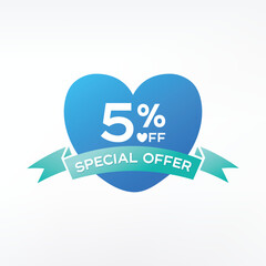 5% off discount promotion sale banner, ads. Valentine's Day Sale, holiday discount tag.