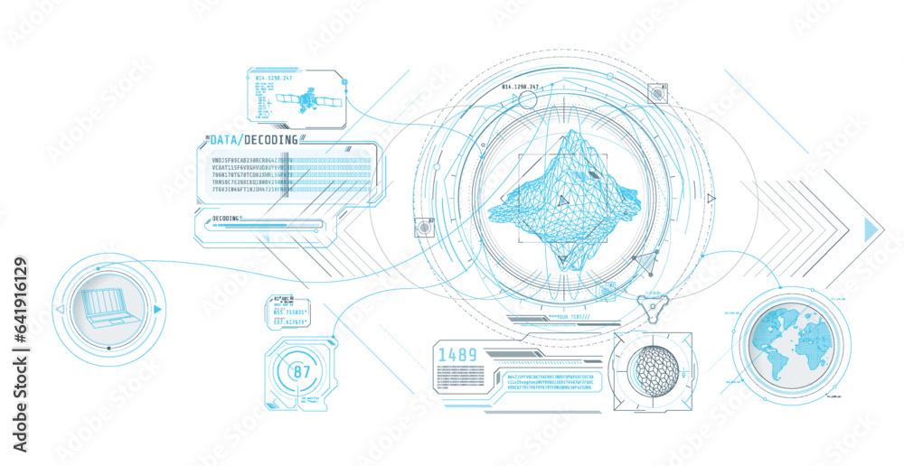 Wall mural futuristic geoscience software screen design with data decoding.