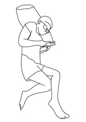 line art sketch people activity using phone with black line color that can used for sticker, s.t.c 