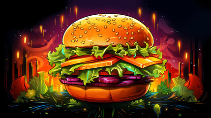 hand drawn cartoon delicious hamburger illustration
