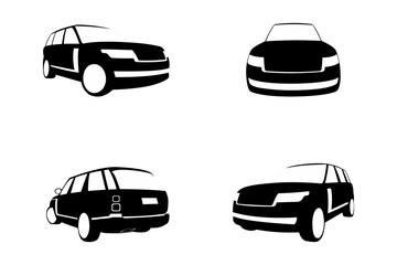 Shillouet vector bundle of black sports car on white background, suitable for icons, symbols, content, advertisements, posters, etc.
