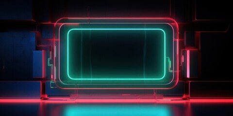 Abstract neon frame in cyberspace basement for your mockup. AI Generation 