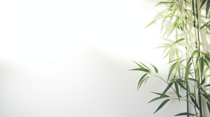 Obraz premium Bamboo background, indoor white wall with shadows, banner wallpaper