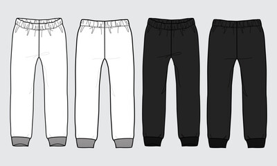 Black and white sweatpants technical drawing fashion flat sketch vector illustration template for ladies