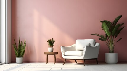 Minimalist interior design room with armchair in front of wall, AI Generative