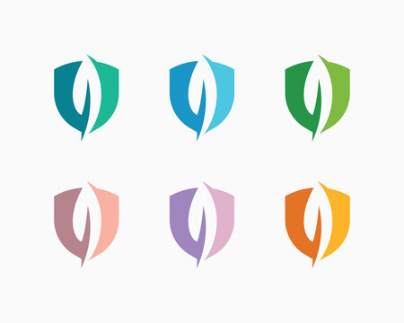 Set of creative shield leaf logo