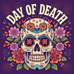 Skull day of death mexican traditional decoration with flowers and roses concept illustration.