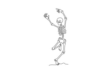 Fototapeta na wymiar A human skeleton enjoys dancing. Human skeleton one-line drawing