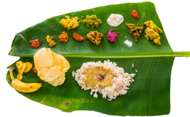 Onam Sadhya Thali on Banana Leaf - Traditional Kerala Vegetarian Feast