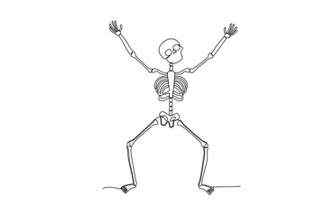 A human skeleton raised a hand. Human skeleton one-line drawing