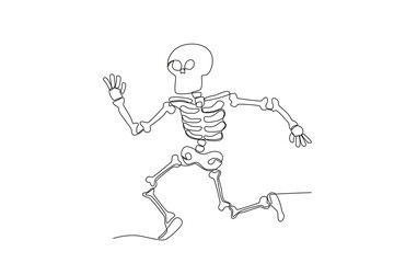 Fototapeta na wymiar A scary road human skeleton. Human skeleton one-line drawing