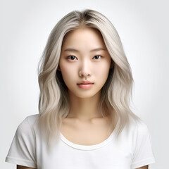 asian girl, blonde female persona with natural makeup.