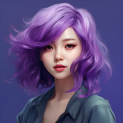 asian girl with purple hair, young pretty female persona.