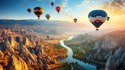 Foto op Canvas Hot air balloons flying over the Botan Canyon © twilight mist