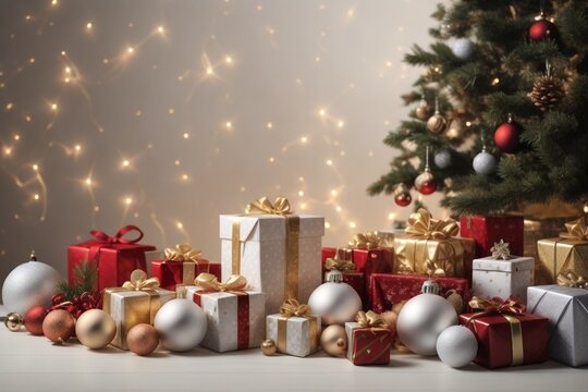 christmas tree with gifts and decorations