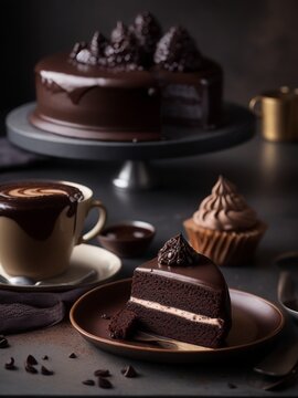 chocolate cake with coffee