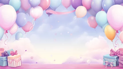 Fotobehang Cute pastel party theme twitch banner card background for kids in pink and purple.  © Andrei