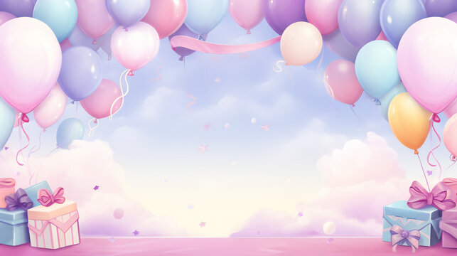Cute pastel party theme twitch banner card background for kids in pink and purple. 