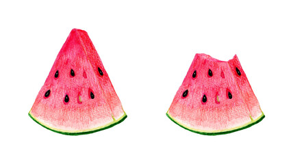 カットしたスイカ　夏のフルーツの手描き水彩イラスト素材