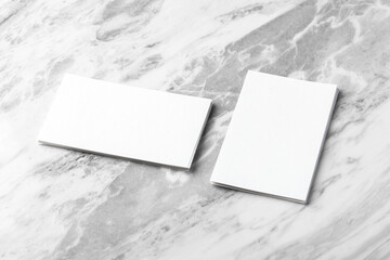 White business card mockup on marble table background