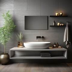 Fototapeta na wymiar A sleek and minimalist bathroom interior 