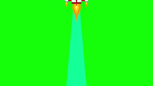 Rocket launch in the sky flying over on green screen background. Business and Start up marketing concept. 