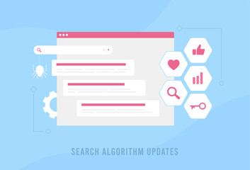 Search Algorithm Updates concept. Changing core algorithm for improve search result quality and website ranking