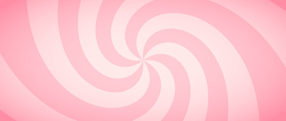Candy color sunburst wallpaper. Abstract pink cream sunbeams design background. Spinning lines for template, banner, poster, flyer. Sweet rotating cartoon swirl or whirlpool. Vector warped backdrop