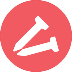 2 white nails in the middle of a red circle