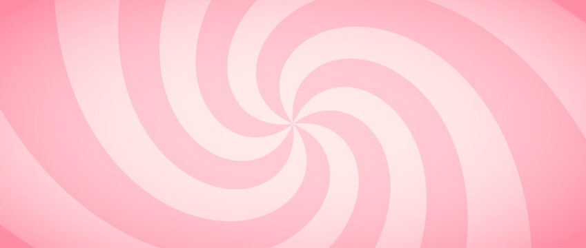 Candy Color Sunburst Wallpaper. Abstract Pink Cream Sunbeams Design Background. Spinning Lines For Template, Banner, Poster, Flyer. Sweet Rotating Cartoon Swirl Or Whirlpool. Vector Warped Backdrop