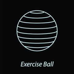 Exercise ball outline flat icon vector isolated on black background. Gym icon. Workout supply. Fitness equipments symbol. Sport element.